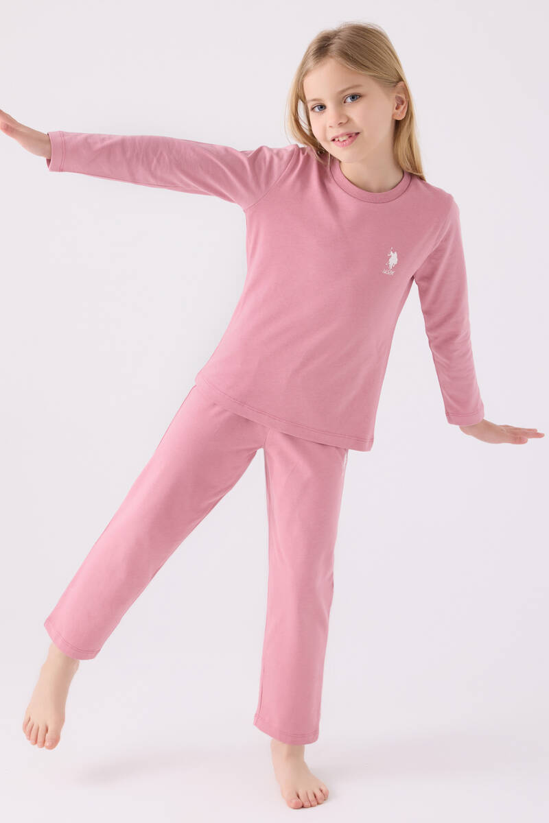 U.S. Polo Assn. Kız Çocuk Pembe Uzun Kol Pijama Takım
