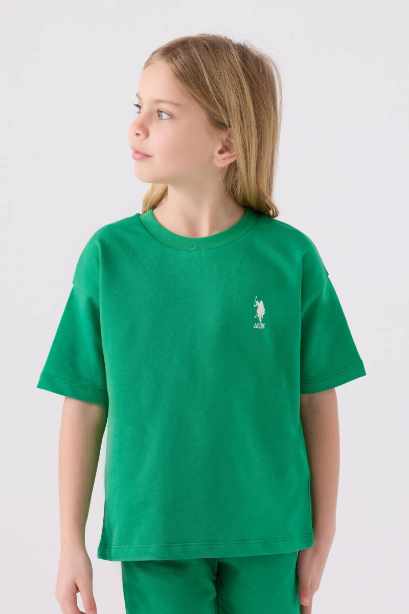 U.S. Polo Assn. Kız Çocuk Pamuklu Bisiklet Yaka Sargı Nakışlı Yazlık Regular Fit Yeşil Bermuda Takım US1850-C-V11 - 2