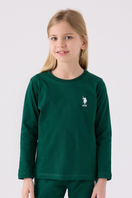 U.S. Polo Assn. Kız Çocuk Pamuklu Bisiklet Yaka Pigment Baskılı Kışlık Regular Fit Yeşil Pijama Takımı US1668-C-V6 (1)