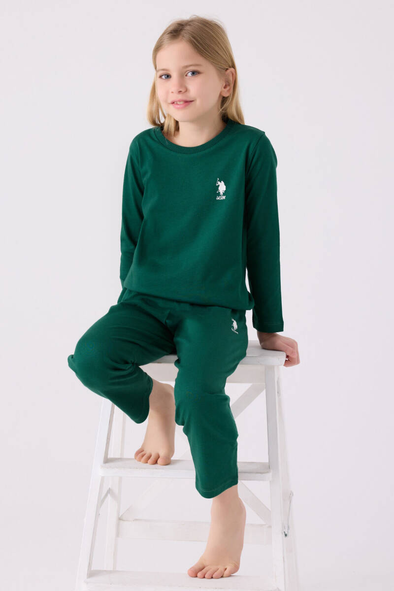 U.S. Polo Assn. Kız Çocuk Pamuklu Bisiklet Yaka Pigment Baskılı Kışlık Regular Fit Yeşil Pijama Takımı US1668-C-V6 - 3