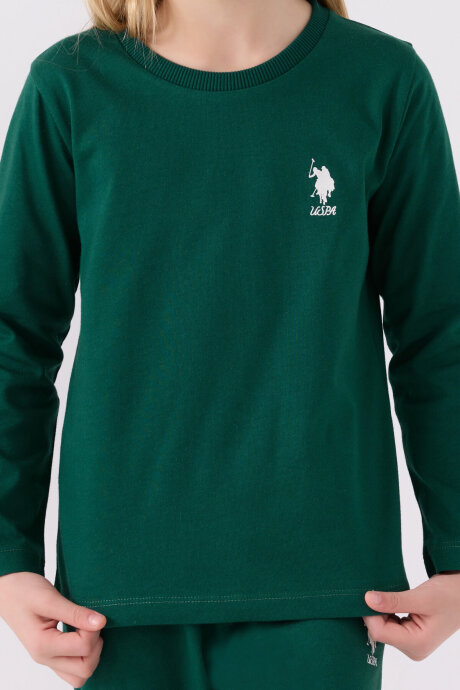U.S. Polo Assn. Kız Çocuk Pamuklu Bisiklet Yaka Pigment Baskılı Kışlık Regular Fit Yeşil Pijama Takımı US1668-C-V6 - 4