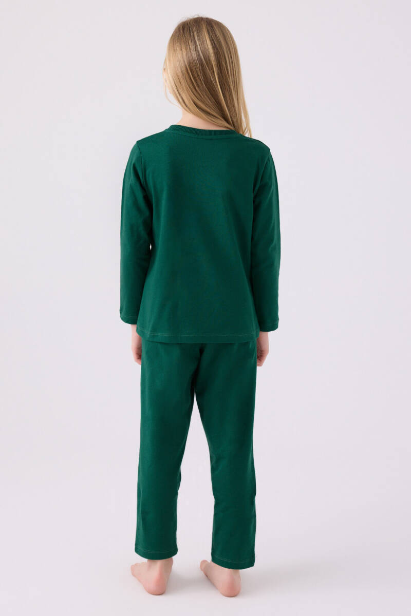 U.S. Polo Assn. Kız Çocuk Pamuklu Bisiklet Yaka Pigment Baskılı Kışlık Regular Fit Yeşil Pijama Takımı US1668-C-V6 - 5
