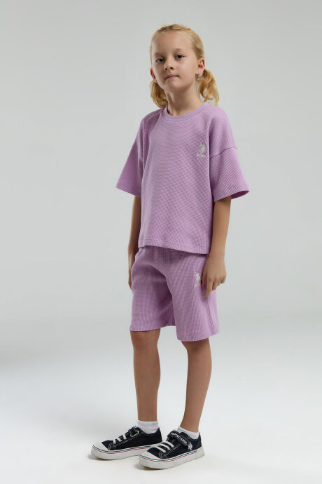 U.S. Polo Assn. Kız Çocuk Bisiklet Yaka Pigment Baskılı Yazlık Regular Fit Mor Bermuda Takım US2065-C-V1 - 1