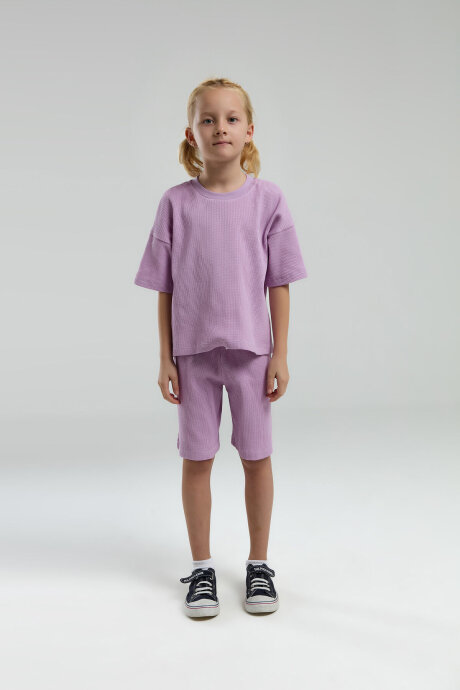 U.S. Polo Assn. Kız Çocuk Bisiklet Yaka Pigment Baskılı Yazlık Regular Fit Mor Bermuda Takım US2065-C-V1 - 2