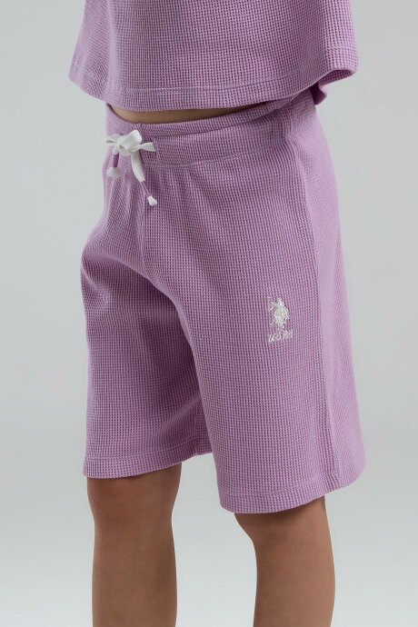 U.S. Polo Assn. Kız Çocuk Bisiklet Yaka Pigment Baskılı Yazlık Regular Fit Mor Bermuda Takım US2065-C-V1 - 3