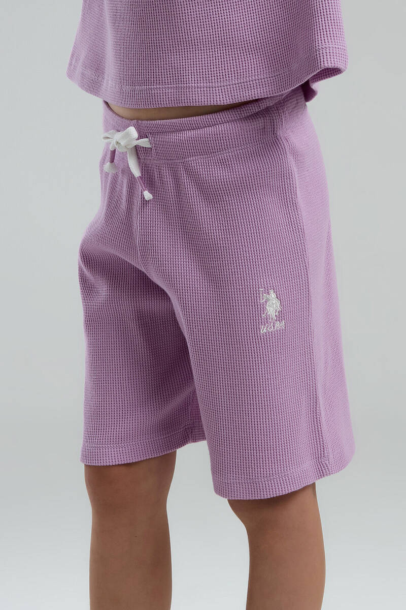 U.S. Polo Assn. Kız Çocuk Bisiklet Yaka Pigment Baskılı Yazlık Regular Fit Mor Bermuda Takım US2065-C-V1 - 3