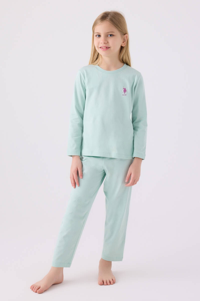 U.S. Polo Assn. Kız Çocuk Mavi Uzun Kol Pijama Takım