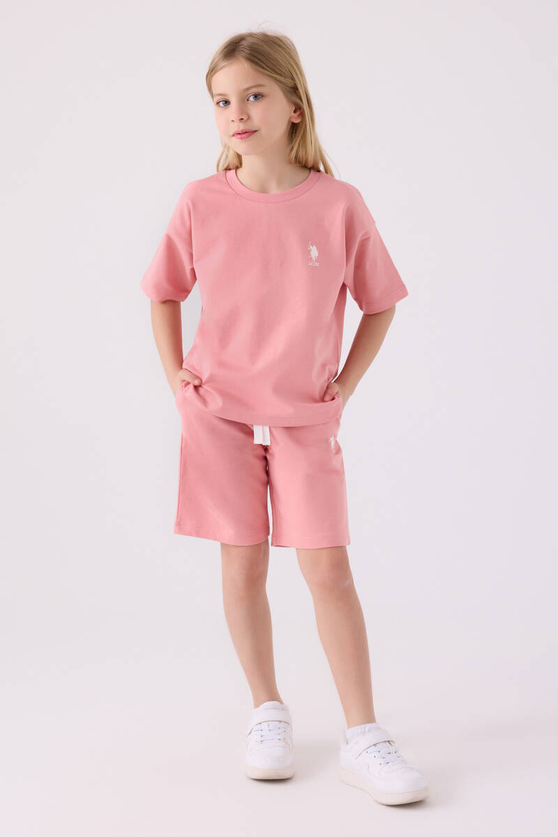 U.S. Polo Assn. Kız Çocuk Pembe Bermuda Takım