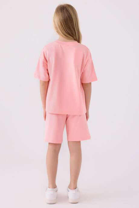 U.S. Polo Assn. Kız Çocuk Pamuklu Bisiklet Yaka Sargı Nakışlı Yazlık Regular Fit Pembe Bermuda Takım US1850-C-V14 - 5
