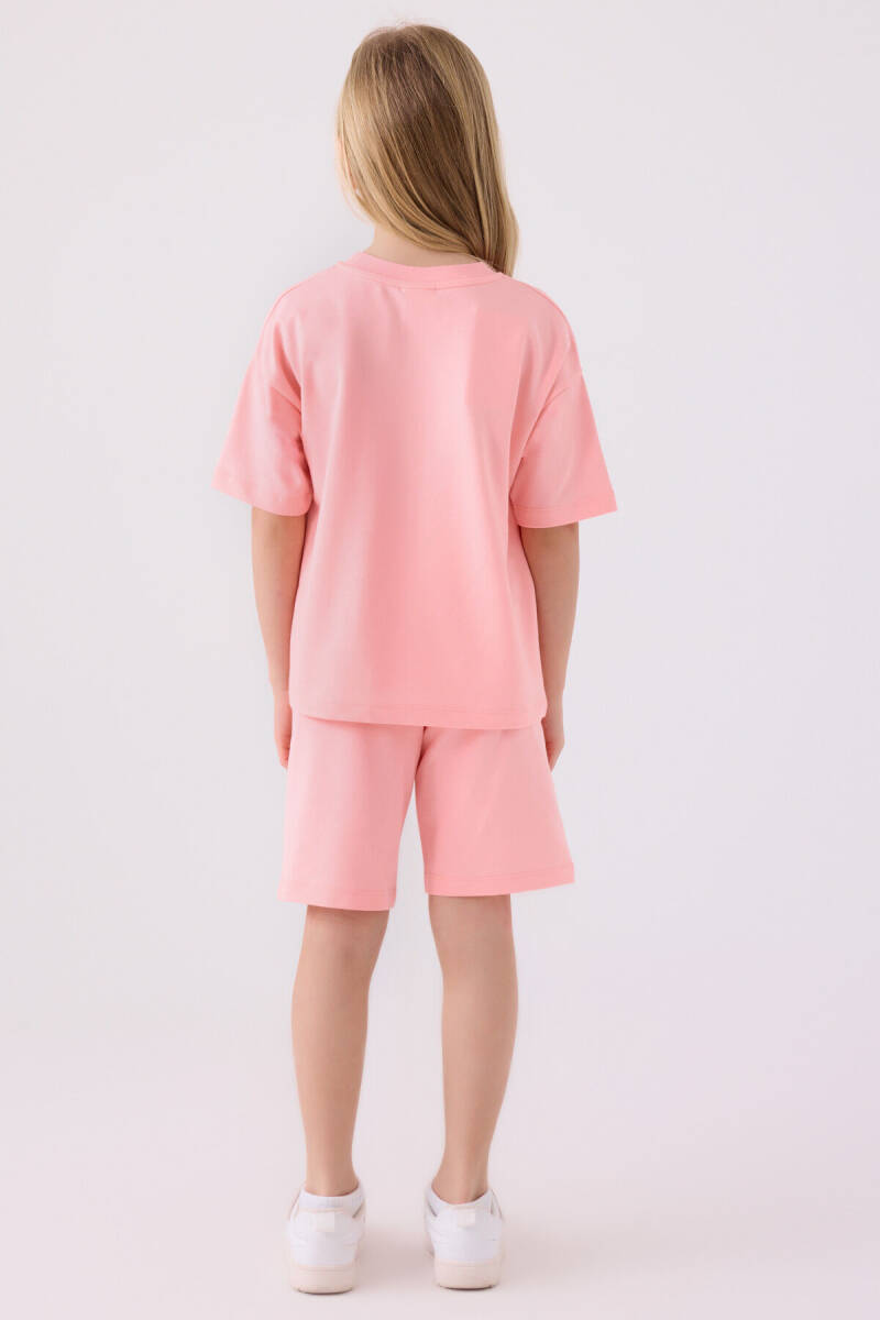 U.S. Polo Assn. Kız Çocuk Pamuklu Bisiklet Yaka Sargı Nakışlı Yazlık Regular Fit Pembe Bermuda Takım US1850-C-V14 - 5