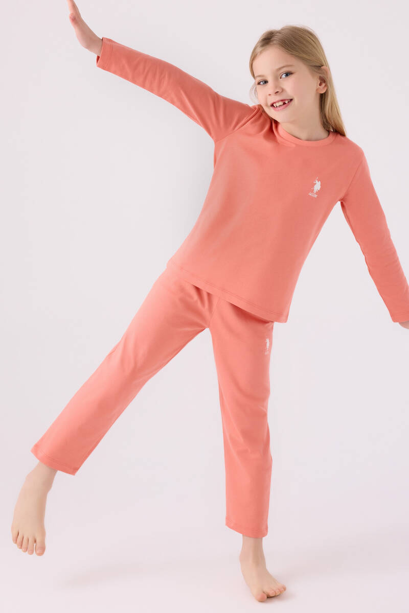 U.S. Polo Assn. Kız Çocuk Pembe Uzun Kol Pijama Takım