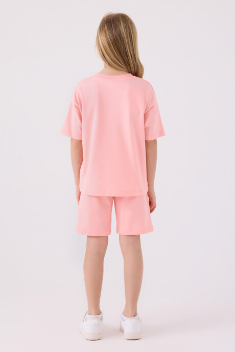 U.S. Polo Assn. Kız Çocuk Pamuklu Bisiklet Yaka Sargı Nakışlı Yazlık Regular Fit Pembe Bermuda Takım US1850-C-V3 - 5
