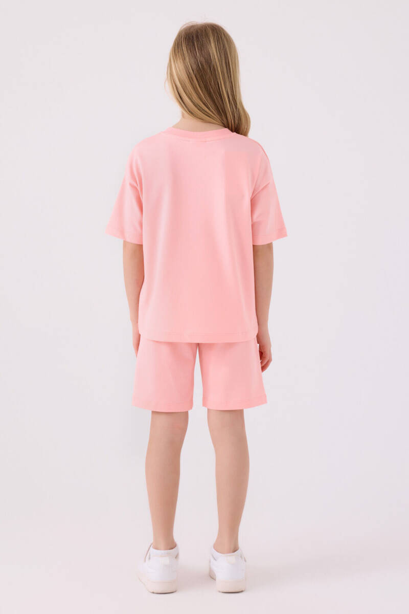 U.S. Polo Assn. Kız Çocuk Pamuklu Bisiklet Yaka Sargı Nakışlı Yazlık Regular Fit Pembe Bermuda Takım US1850-C-V3 - 5