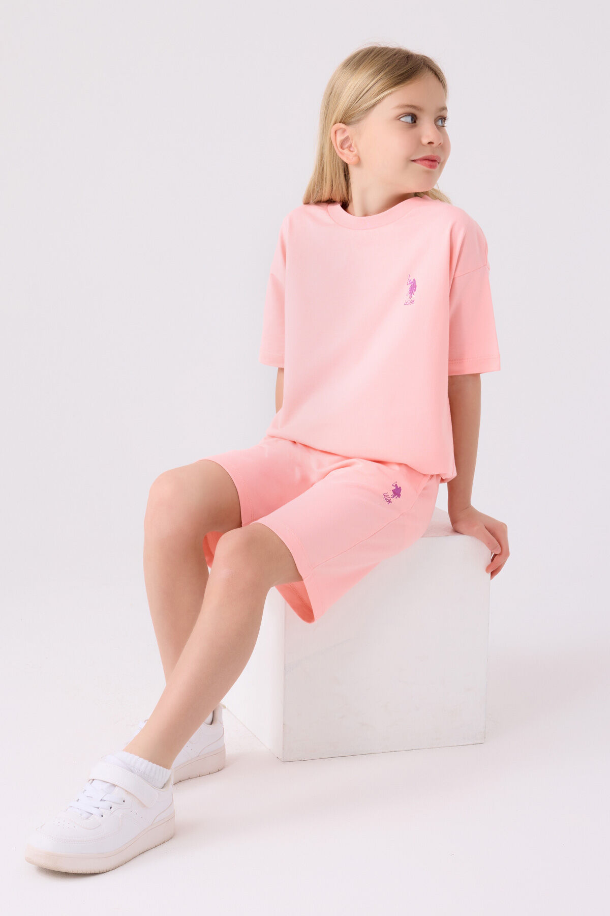 U.S. Polo Assn Kız Çocuk Pembe Bermuda Takım