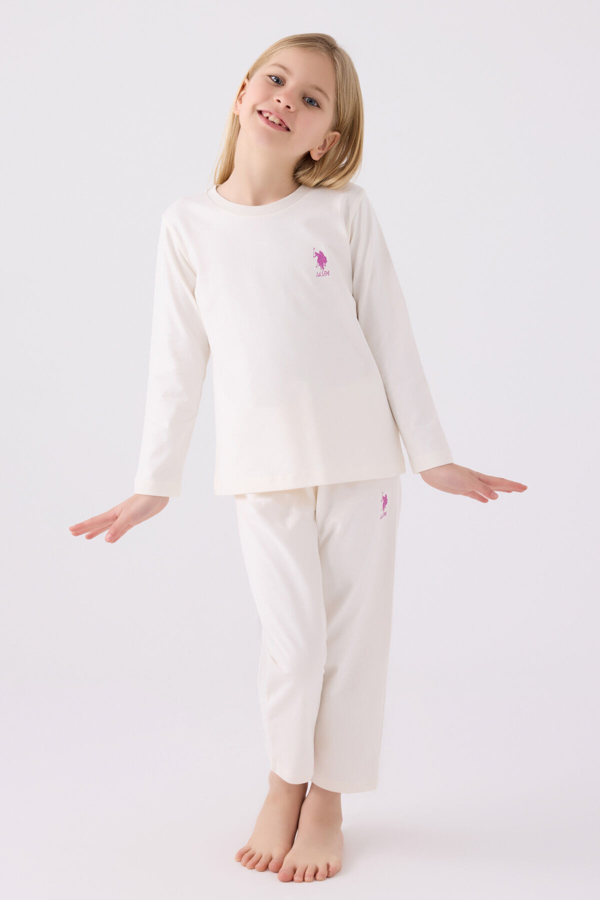 U.S. Polo Assn Kız Çocuk Beyaz Pijama Takımı