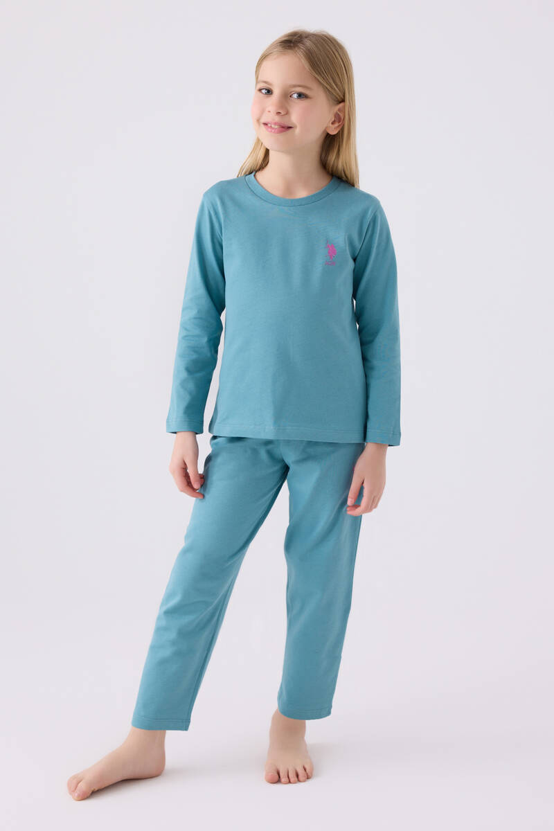 U.S. Polo Assn. Kız Çocuk Mavi Uzun Kol Pijama Takım