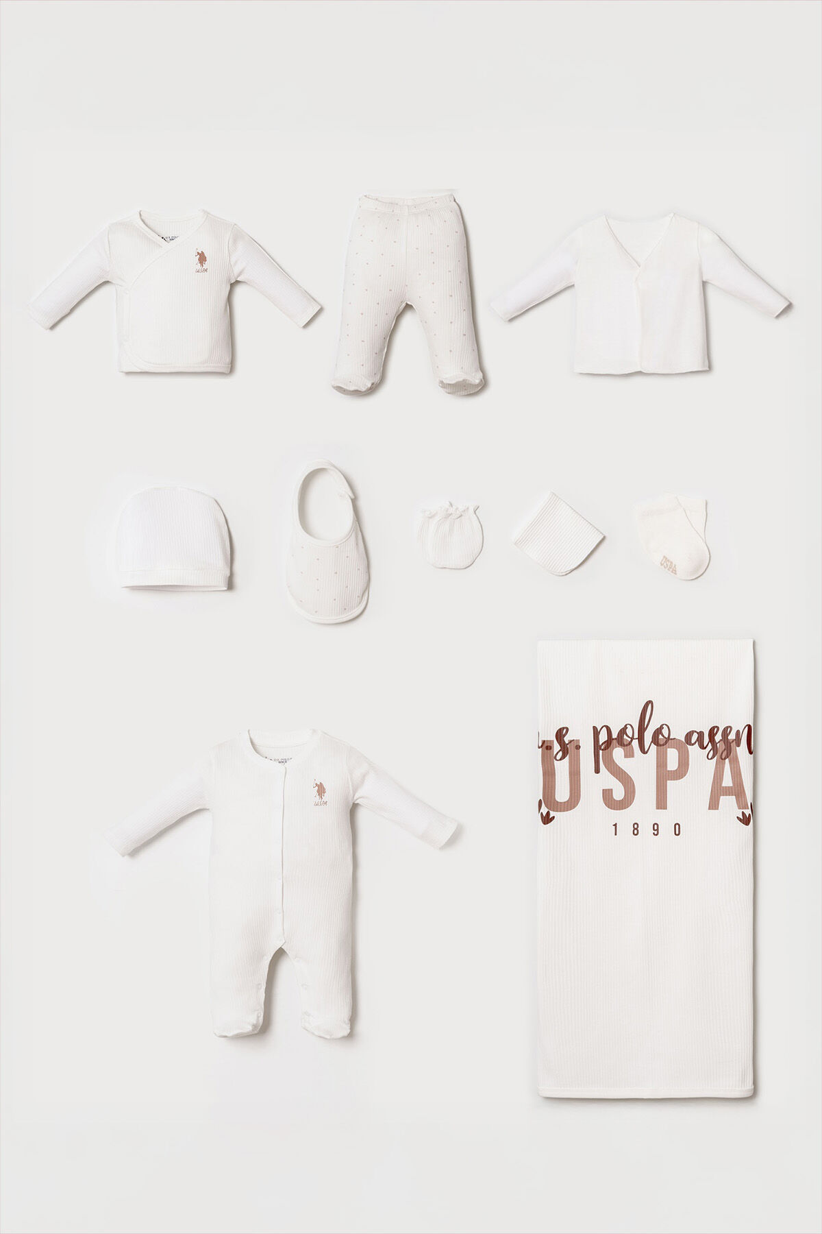 U.S. Polo Assn. Kız Bebek Beyaz Hastane Çıkışı 10’Lu Set