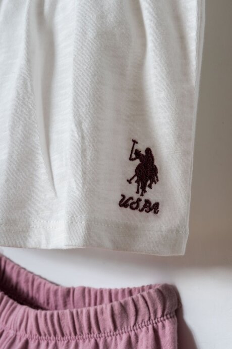 U.S. Polo Assn. Kız Bebek %100 Pamuk V Yaka Nakışlı Yazlık Regular Fit Mor T-Shirt USB2979-C-V1 - 2