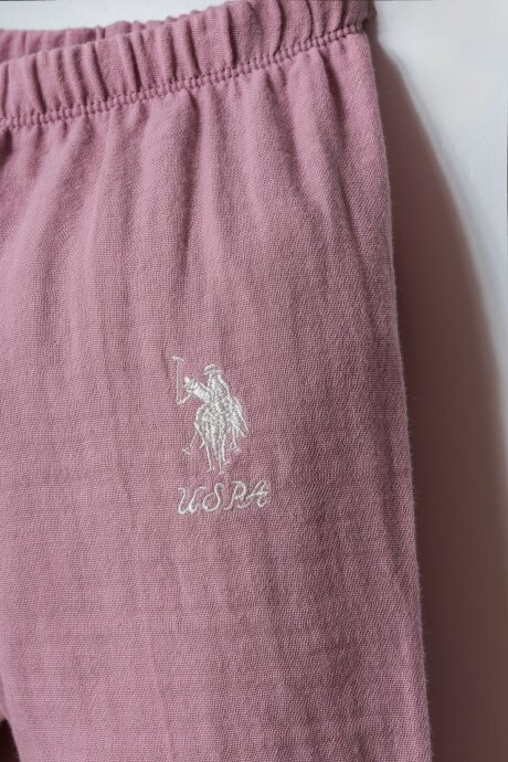 U.S. Polo Assn. Kız Bebek %100 Pamuk V Yaka Nakışlı Yazlık Regular Fit Mor T-Shirt USB2979-C-V1 - 3