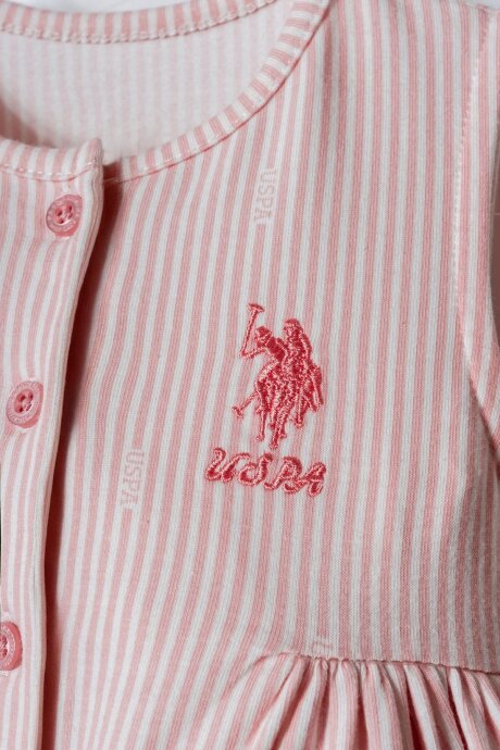 U.S. Polo Assn. Kız Bebek Bisiklet Yaka Nakışlı Yazlık Regular Fit Pembe Tulum USB2974-C-V1 (1)
