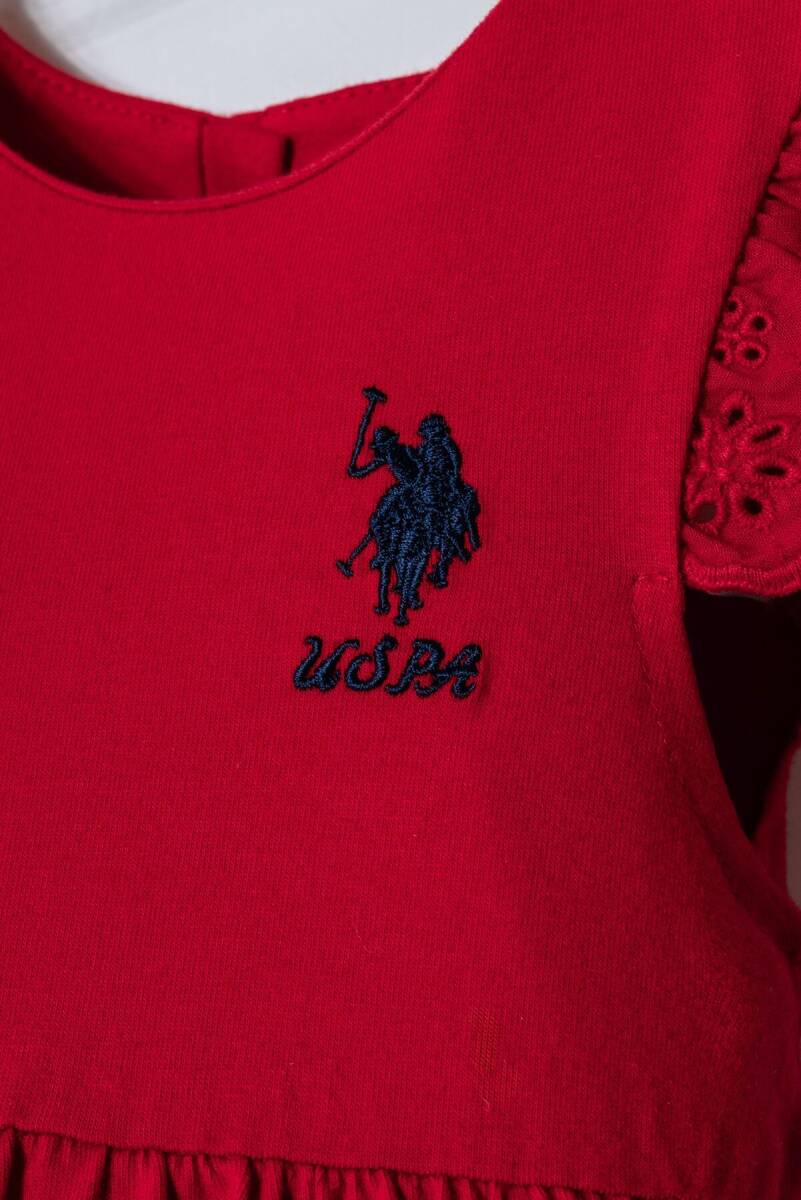 U.S. Polo Assn. Kız Bebek Pamuklu Bisiklet Yaka Nakışlı Yazlık Regular Fit Kırmızı Elbise USB2962-C-V2 - 2