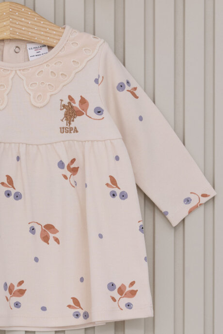 U.S. Polo Assn. Kız Bebek Pamuklu Bebe Yaka Pigment Baskılı Kışlık Regular Fit Krem Elbise USB2117-C-V1 (1)
