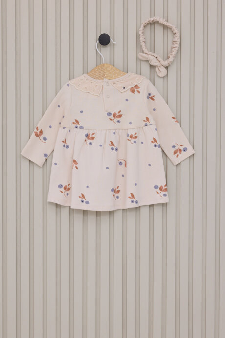 U.S. Polo Assn. Kız Bebek Pamuklu Bebe Yaka Pigment Baskılı Kışlık Regular Fit Krem Elbise USB2117-C-V1 - 3