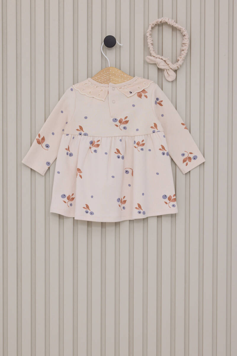 U.S. Polo Assn. Kız Bebek Pamuklu Bebe Yaka Pigment Baskılı Kışlık Regular Fit Krem Elbise USB2117-C-V1 - 3