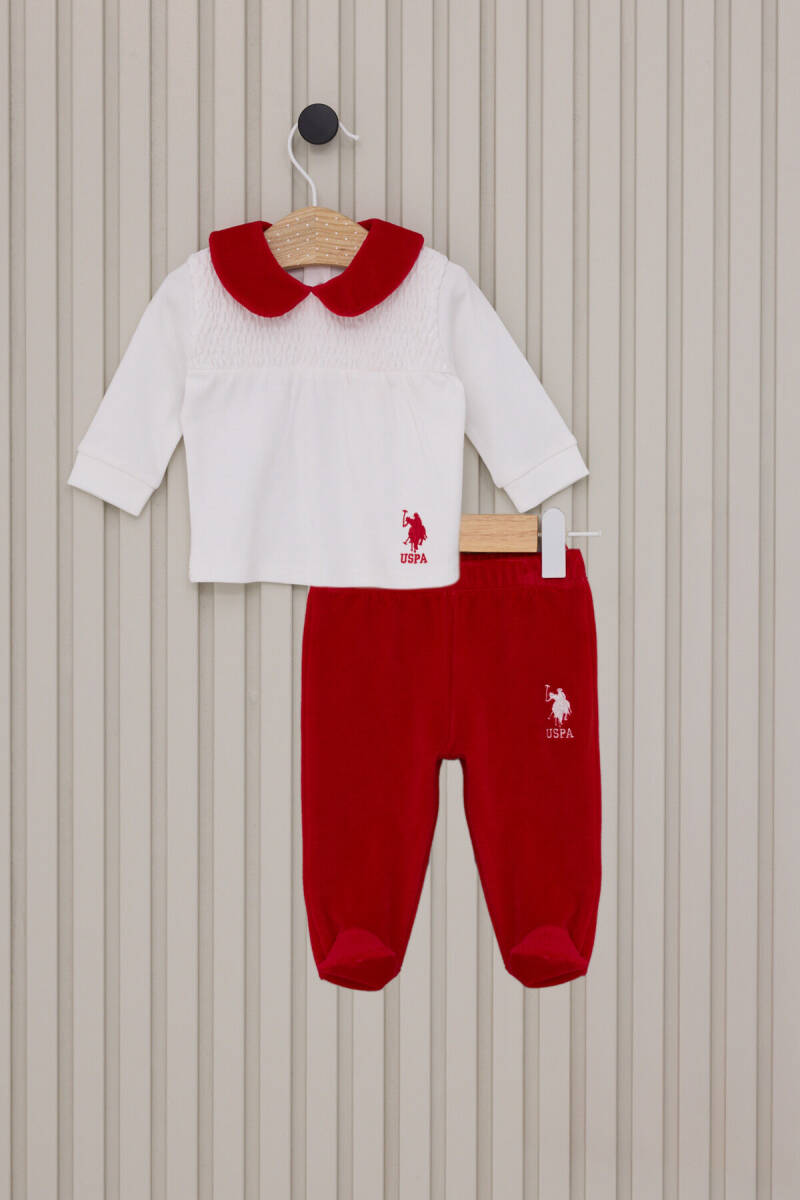 U.S. Polo Assn. Kız Bebek Pamuklu Bebe Yaka Pigment Baskılı Kışlık Regular Fit Beyaz Bebek Takımı USB2178-C-V1 - 1