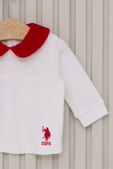 U.S. Polo Assn. Kız Bebek Pamuklu Bebe Yaka Pigment Baskılı Kışlık Regular Fit Beyaz Bebek Takımı USB2178-C-V1 (1)
