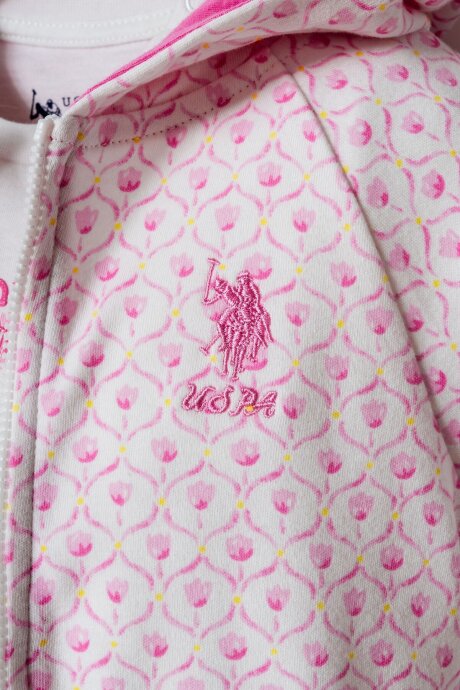 U.S. Polo Assn. Kız Bebek %100 Pamuk Fermuarlı Yaka Nakışlı Yazlık Regular Fit Pembe 3'Lü Bebek Takımı USB3021-C-V1 - 2