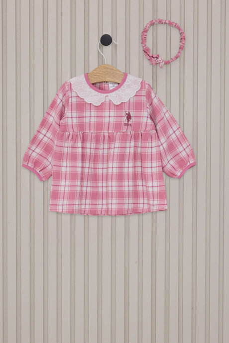 U.S. Polo Assn. Kız Bebek Bebe Yaka Pigment Baskılı Kışlık Regular Fit Pembe Elbise USB2138-C-V1 - 1