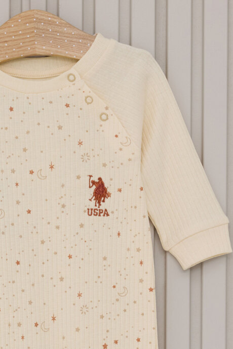 U.S. Polo Assn. Kız Bebek Pamuklu Bisiklet Yaka Pigment Baskılı Kışlık Regular Fit Krem Tulum USB2111-C-V1 (1)