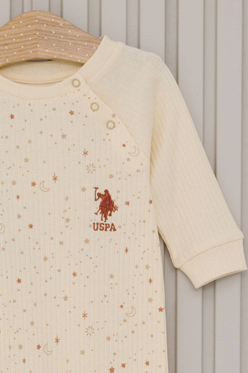 U.S. Polo Assn. Kız Bebek Pamuklu Bisiklet Yaka Pigment Baskılı Kışlık Regular Fit Krem Tulum USB2111-C-V1 - 2