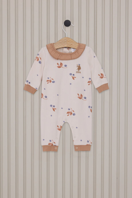U.S. Polo Assn. Kız Bebek Pamuklu Bebe Yaka Pigment Baskılı Kışlık Regular Fit Krem Tulum USB2116-C-V1