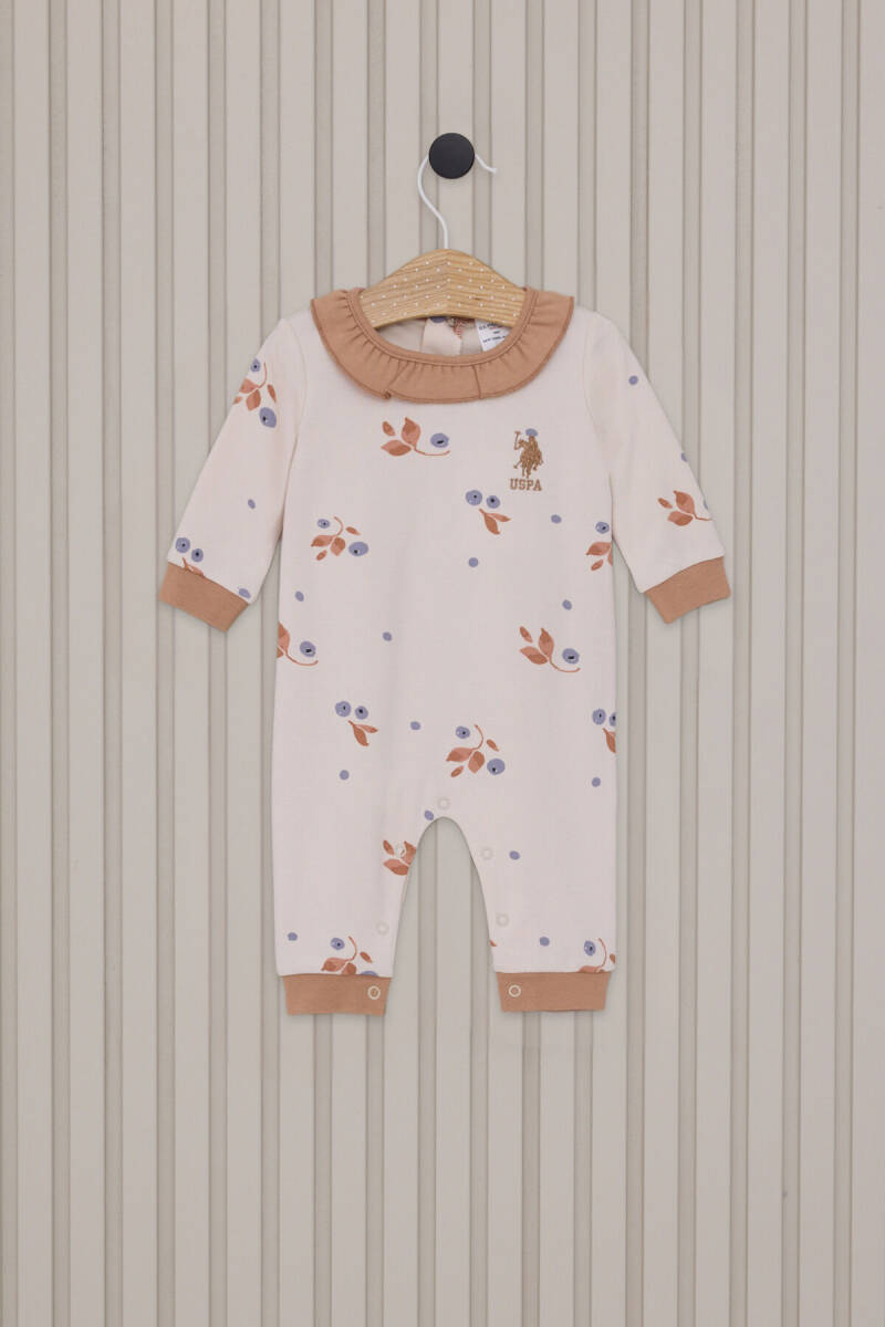 U.S. Polo Assn. Kız Bebek Pamuklu Bebe Yaka Pigment Baskılı Kışlık Regular Fit Krem Tulum USB2116-C-V1 - 1