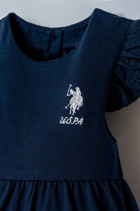 U.S. Polo Assn. Kız Bebek Pamuklu Bisiklet Yaka Nakışlı Yazlık Regular Fit Lacivert Elbise USB2962-C-V1 - 5