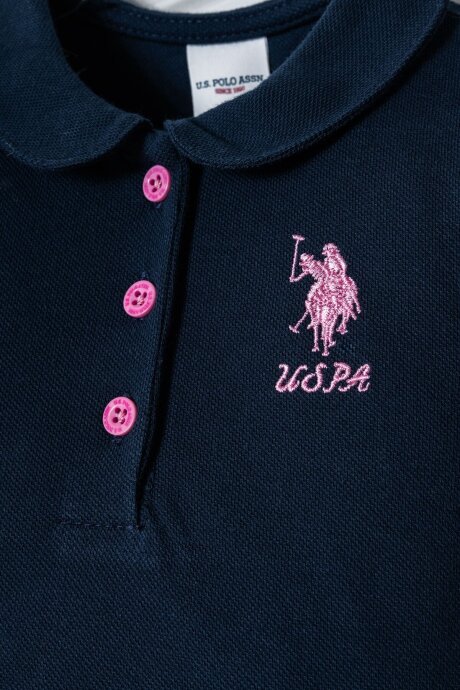 U.S. Polo Assn. Kız Bebek %100 Pamuk Polo Yaka Nakışlı Yazlık Regular Fit Lacivert Elbise USB3027-C-V3 - 2