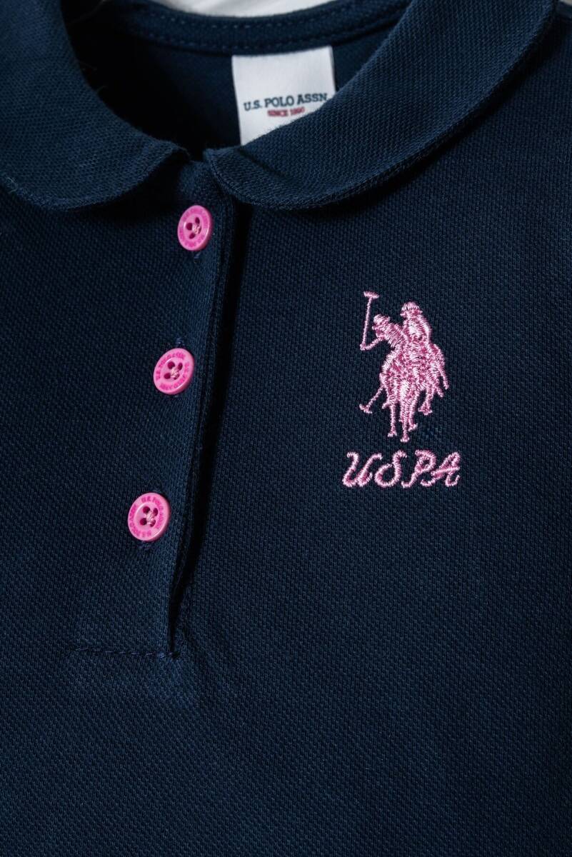 U.S. Polo Assn. Kız Bebek %100 Pamuk Polo Yaka Nakışlı Yazlık Regular Fit Lacivert Elbise USB3027-C-V3 - 2