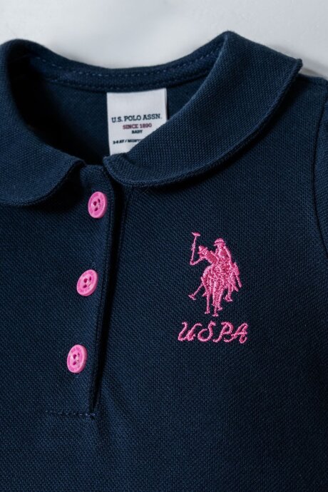 U.S. Polo Assn. Kız Bebek Polo Yaka Nakışlı Yazlık Regular Fit Lacivert Tulum USB3026-C-V3 (1)