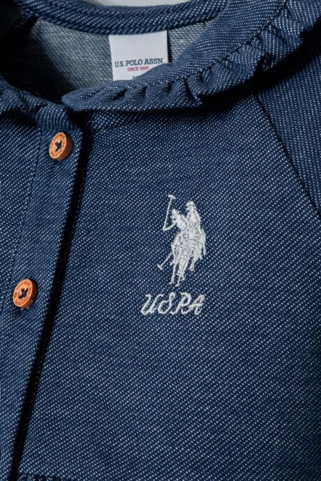 U.S. Polo Assn. Kız Bebek Pamuklu Düğmeli Yaka Nakışlı Yazlık Regular Fit Mavi Elbise USB2967-C-V1 (1)