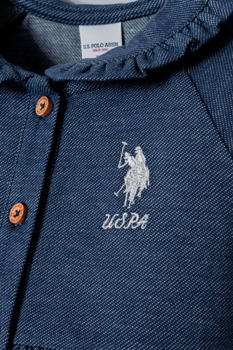 U.S. Polo Assn. Kız Bebek Pamuklu Düğmeli Yaka Nakışlı Yazlık Regular Fit Mavi Elbise USB2967-C-V1 - 2