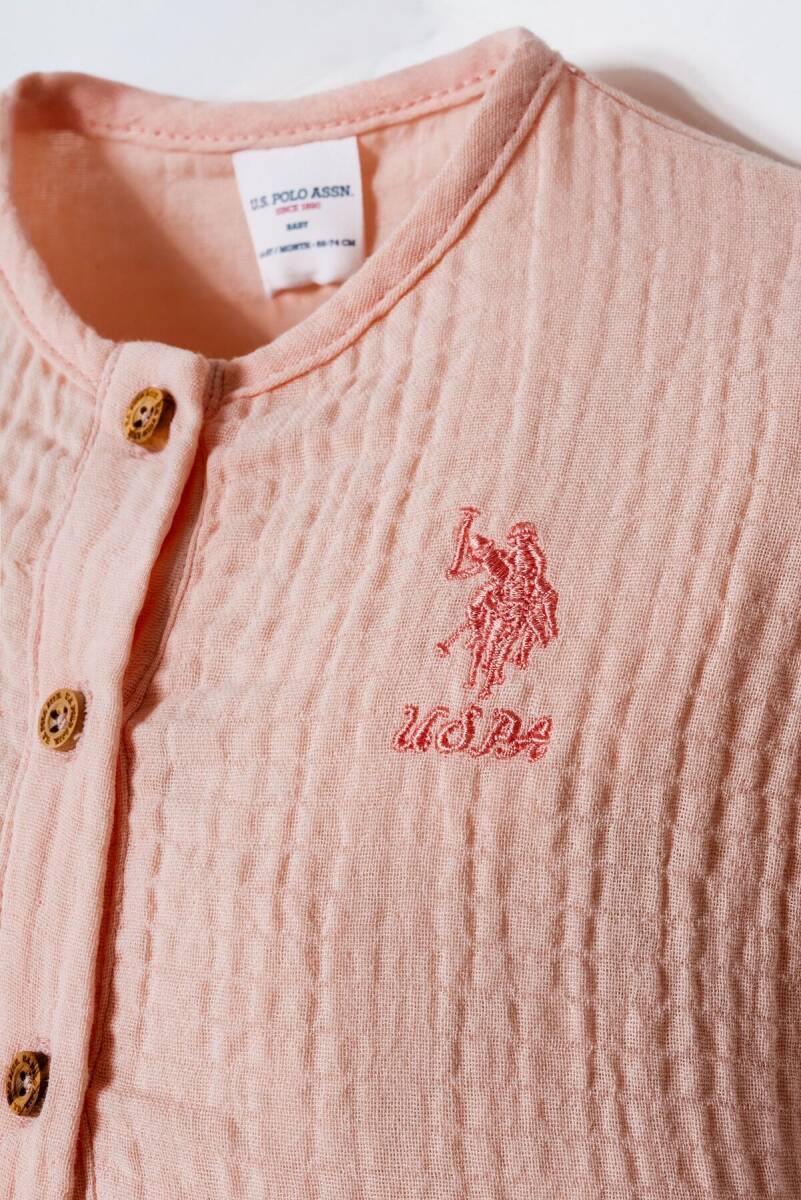 U.S. Polo Assn. Kız Bebek %100 Pamuk Bisiklet Yaka Nakışlı Yazlık Regular Fit Turuncu Bebek Takımı USB2976-C-V2 - 2