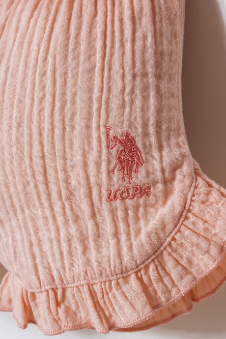U.S. Polo Assn. Kız Bebek %100 Pamuk Bisiklet Yaka Nakışlı Yazlık Regular Fit Turuncu Bebek Takımı USB2976-C-V2 - 3