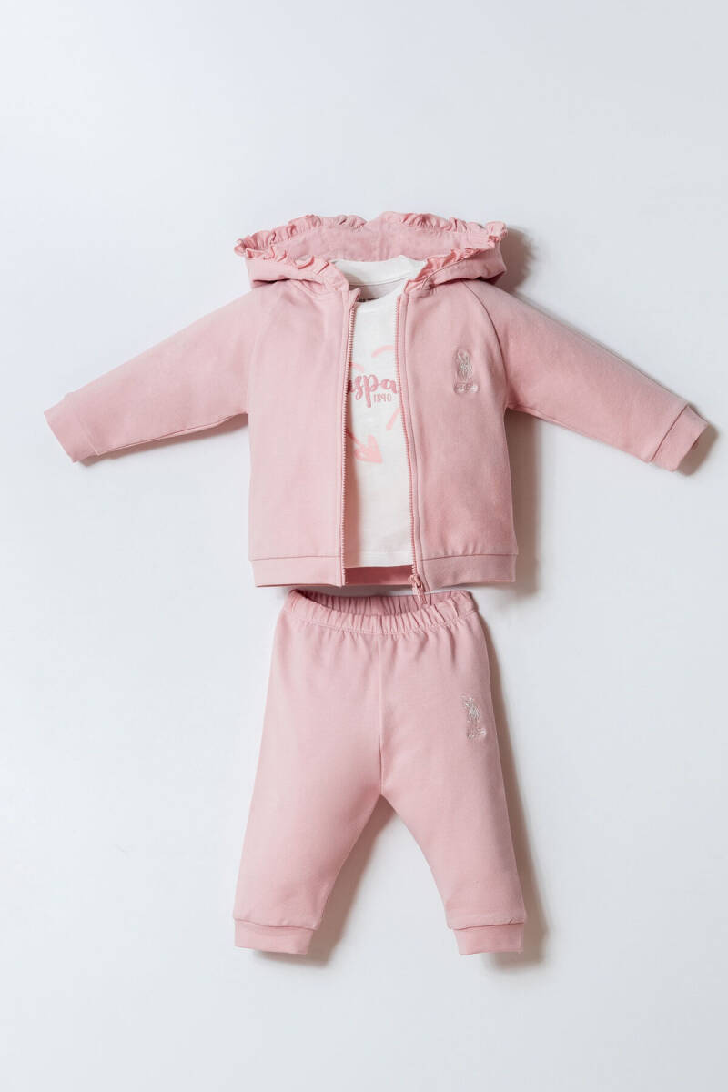 U.S. Polo Assn. Kız Bebek Bisiklet Yaka Nakışlı Yazlık Regular Fit Pembe 3'Lü Bebek Takımı USB2975-C-V1 - 1