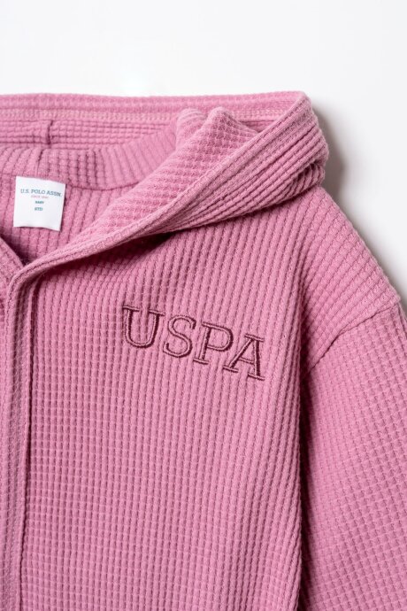 U.S. Polo Assn. Kız Bebek V Yaka Nakışlı Yazlık Regular Fit Pembe Bornoz USB3047-C-V1 (1)