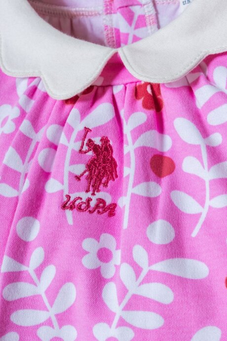 U.S. Polo Assn. Kız Bebek %100 Pamuk Bebe Yaka Nakışlı Yazlık Regular Fit Pembe Elbise USB3006-C-V1 (1)