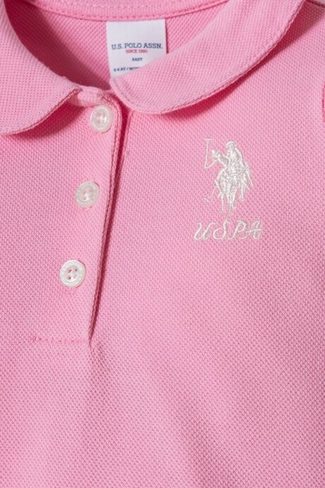 U.S. Polo Assn. Kız Bebek %100 Pamuk Polo Yaka Nakışlı Yazlık Regular Fit Pembe Elbise USB3027-C-V2 - 2