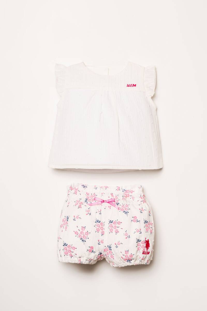 U.S Polo Assn. Kız Bebek Beyaz Şort Takım