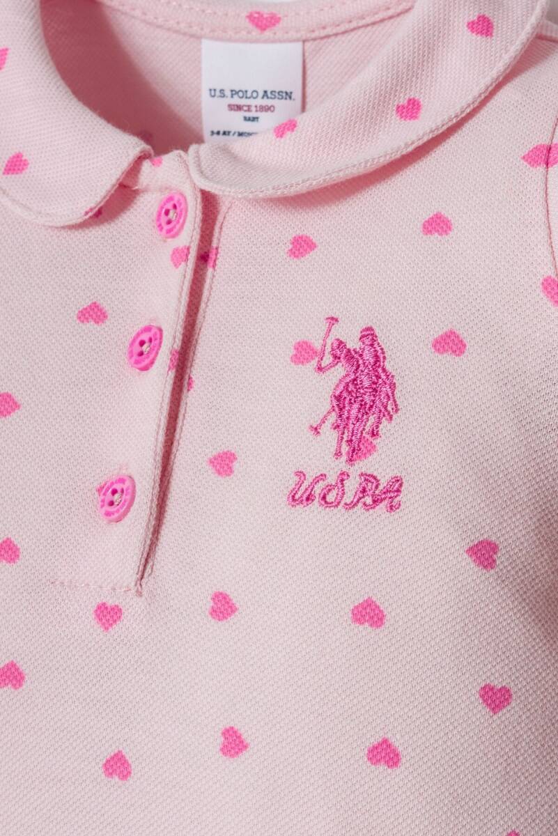 U.S. Polo Assn. Kız Bebek %100 Pamuk Polo Yaka Nakışlı Yazlık Regular Fit Pembe Tulum USB3030-C-V1 - 2